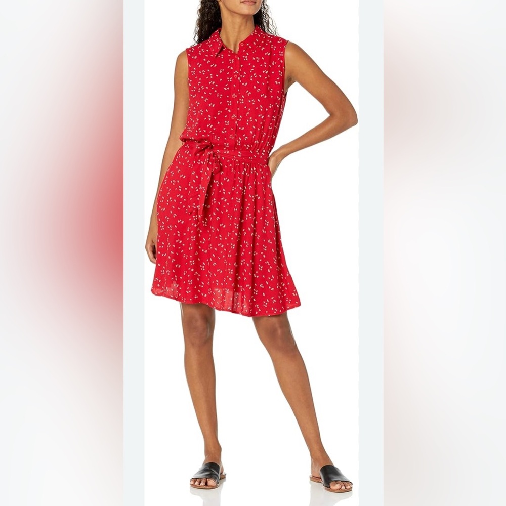 NWT Red Button Down Sleeveless Dress with Side Tie Size L Amazon Essentials